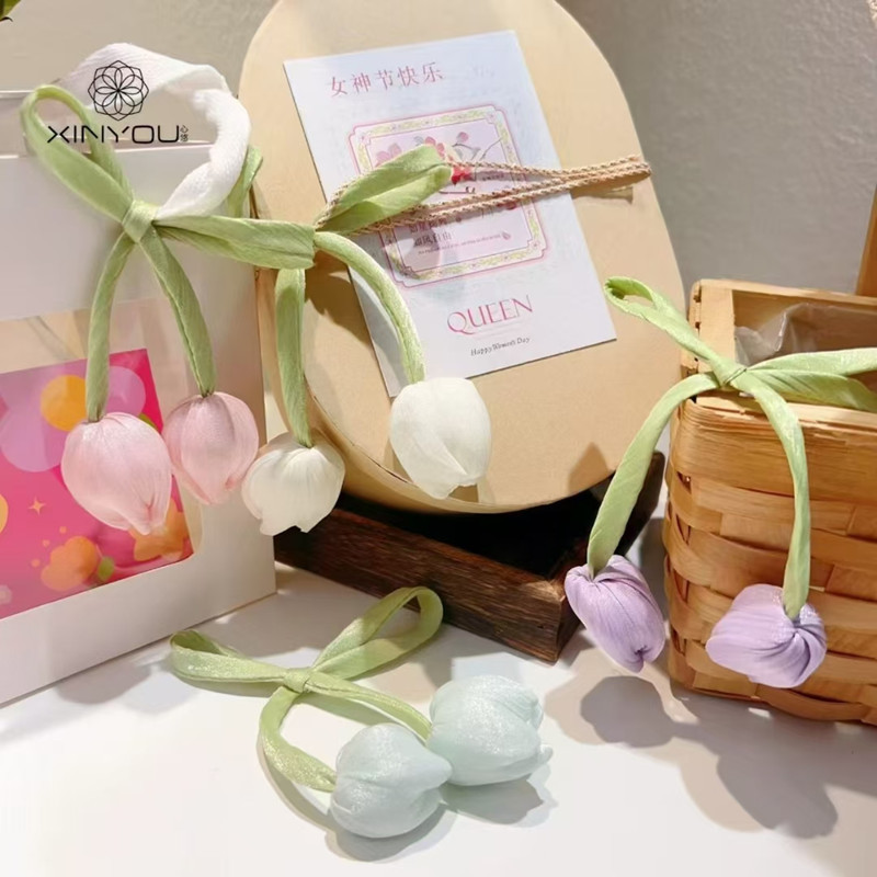 小さな新鮮なチューリップアクセサリー diy ヘアアクセサリーヘアピン手作りリボンつぼみ装飾衣類ケーキバッグアクセサリー|undefined