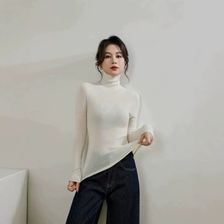 极简风纯羊毛衫女半高领2026秋冬显瘦无缝一体打底衫黑色针织毛衣