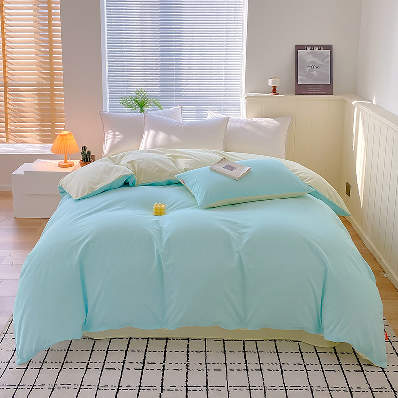 Madre y bebé clase A simple de color sólido doblemente todo el algodón lavado con agua cuatro piezas de algodón dormitorio de estudiantes tres piezas de sábanas cubiertas