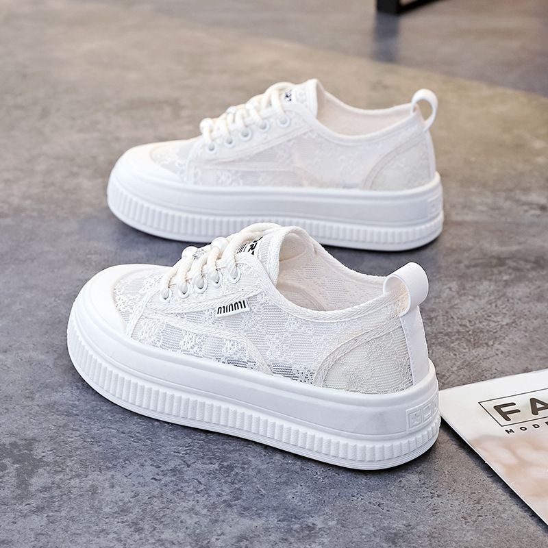 2026 Soft-Soled, Soft-Surface, Breathable Summer Women's Shoes, Lace Mesh Thin White Shoes, Fashionable and Versatile Casual Shoes