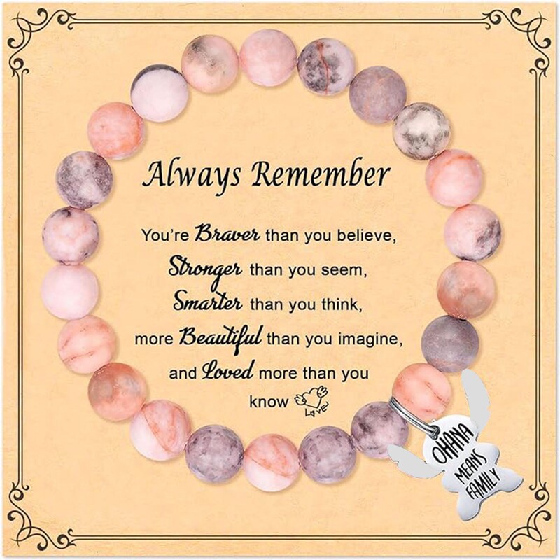 Natural Pink Zebra Beaded Stitch Pendant Bracelet for Daughter, Granddaughter, Best Friend Birthday Holiday Gift Card Bracelet