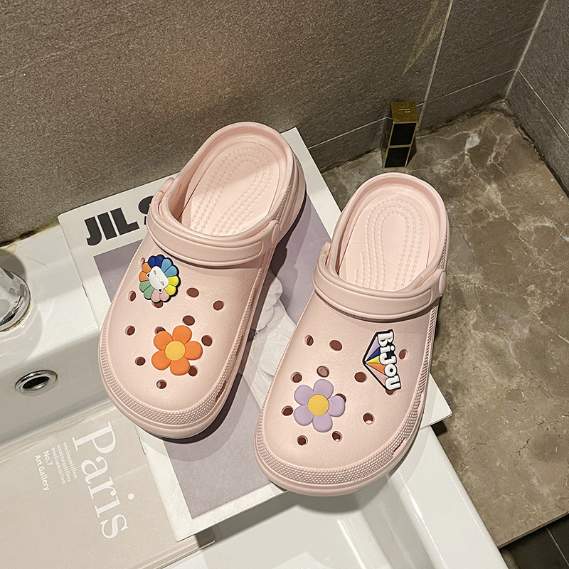 5cn zapatos con agujeros EVA de suela súper gruesa, zapatos de jardín, ropa exterior de playa para mujer, zapatos de plataforma Baotou ligeros y antideslizantes