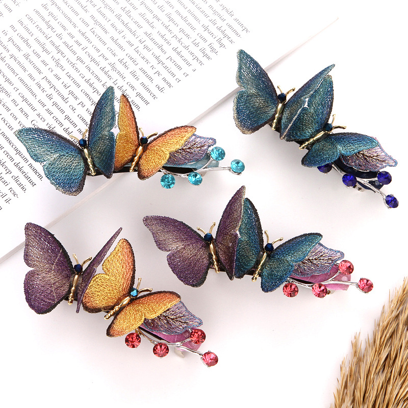 Elegant Embroidered Butterfly Hair Clip, Rear Head Position, Internet Celebrity 2022 New Hair Pin Head Accessory for Women, Spring Clip, Short Hair Hair Accessory
