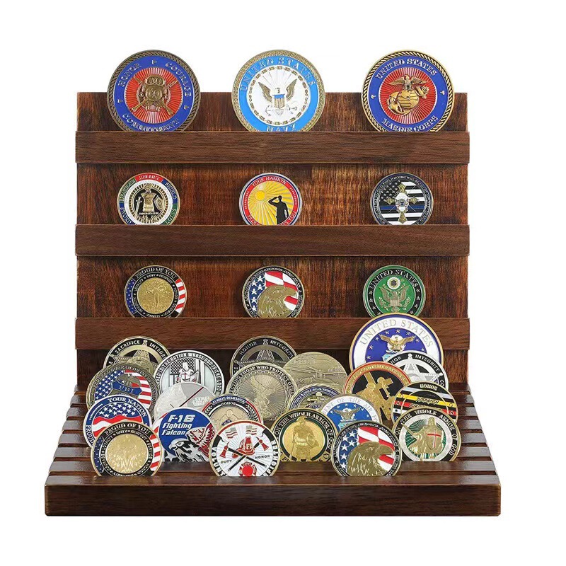 New Wooden Commemorative Coin Storage Rack Desktop Multi-Layer Medal Collection Rack Game Challenge Silver Coin Display Rack