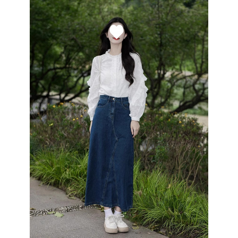早秋穿搭套装2025小个子韩风森系穿搭白色衬衫牛仔半身裙套装|undefined