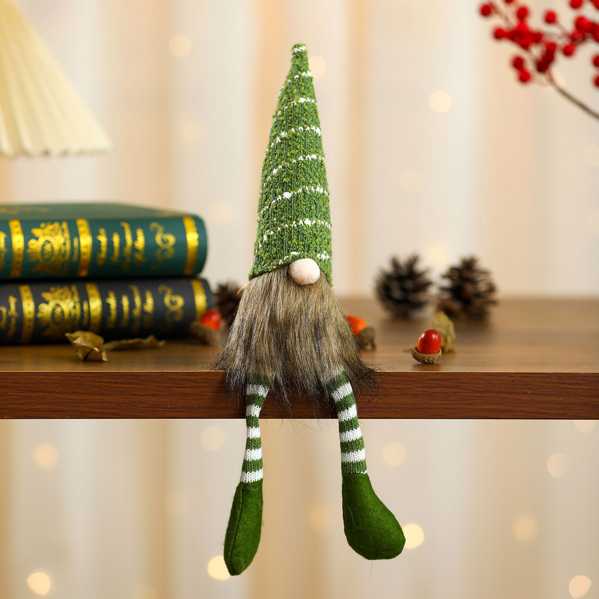 Muñeca de Navidad sentada adornos pequeños regalos sombrero de punto rayado Rudolph muñeca de piernas largas decoración para el hogar