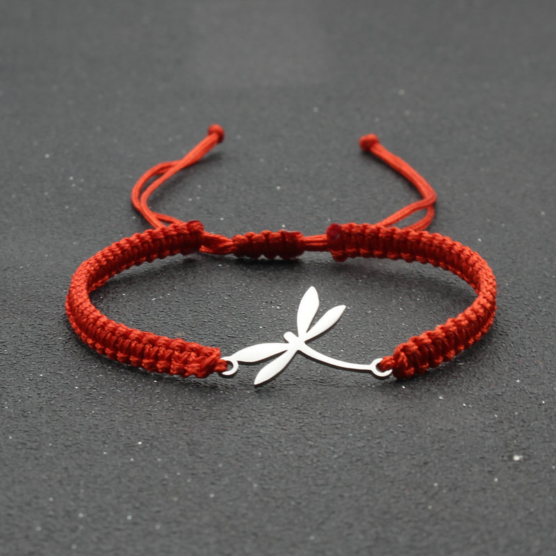 Cross-border new stainless steel dragonfly bracelet hand-woven adjustable red rope bracelet women's hand rope factory direct supply