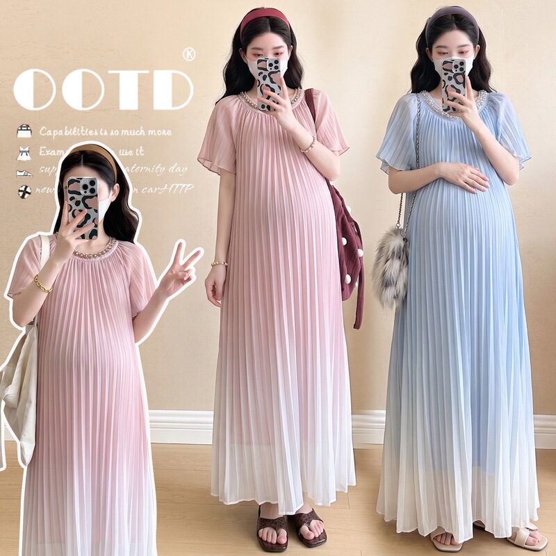 2026 New Maternity Dress, Summer Thin Style with Flutter Sleeves, Slimming and Gentle Style, Elegant Long Dress for Pregnant Women 2026 New Maternity Dress, Summer Thin Style with Flutter Sleeves, Slimming and Gentle Style, Elegant Long Dress for Pregnant Women