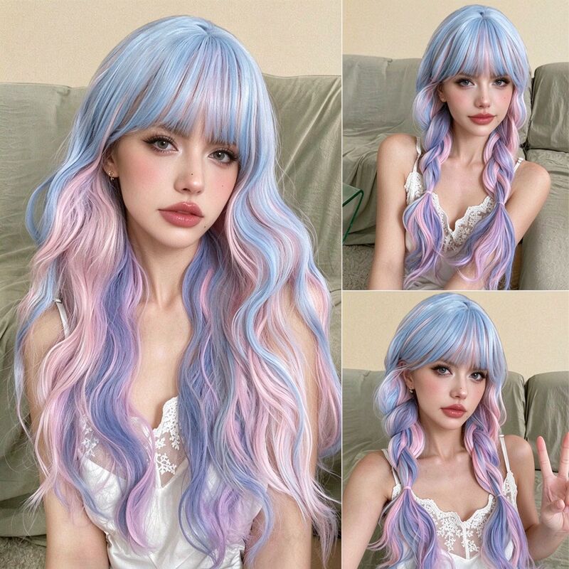 Wig Women's Long Hair Internet Popular Harajuku Soft Girl Lolita Candy Color JK Full Hood COS Long Curly Hair in stock Wig Wig Women's Long Hair Internet Popular Harajuku Soft Girl Lolita Candy Color JK Full Hood COS Long Curly Hair in stock Wig