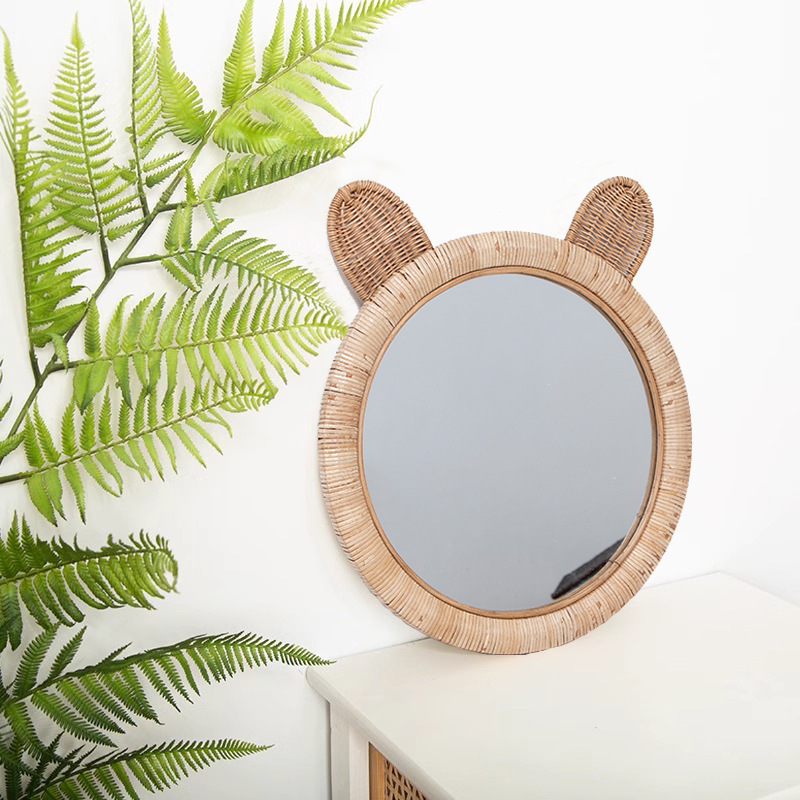 Espejo de pared escandinavo de caña, espejo de pared creativo, espejo de pared decorativo, espejo de maquillaje tejido a mano