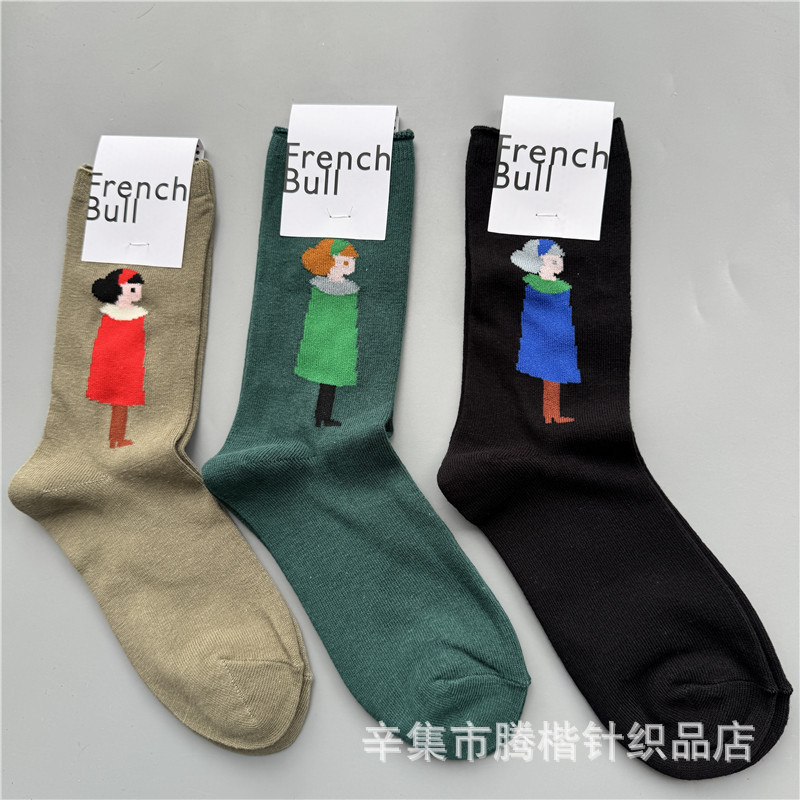 Japanese Frenchbull 2025 New Spring and Autumn Style Cute Couple Socks Ab Version Women's Mid-Calf Socks Wholesale Sweat-Absorbing