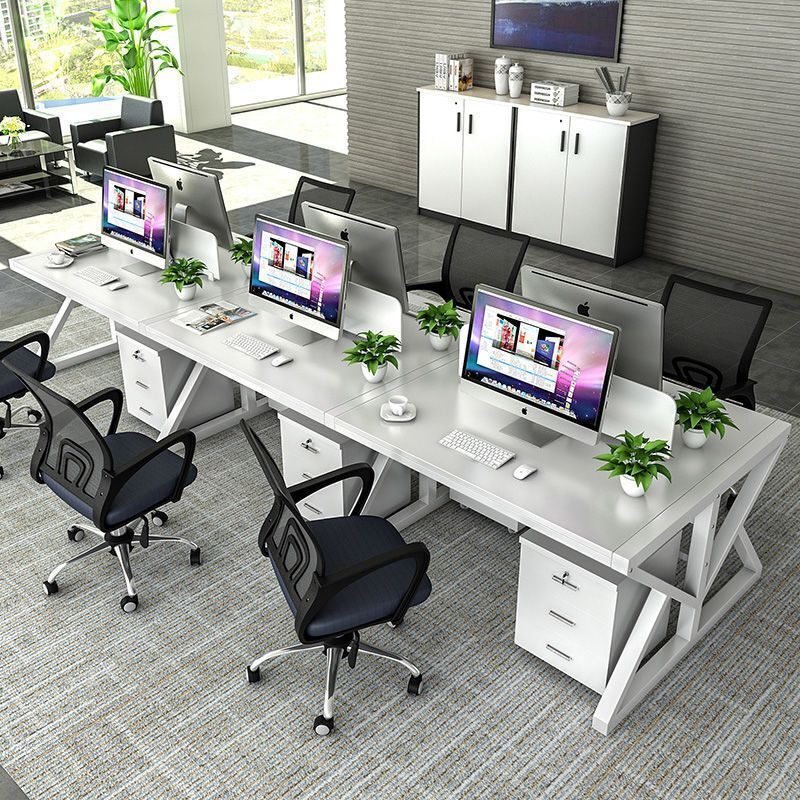 Office desk, employee computer desk, simple and modern design, partition screen, workstation for 2/4/6 people, long rectangular shape, minimalist work area