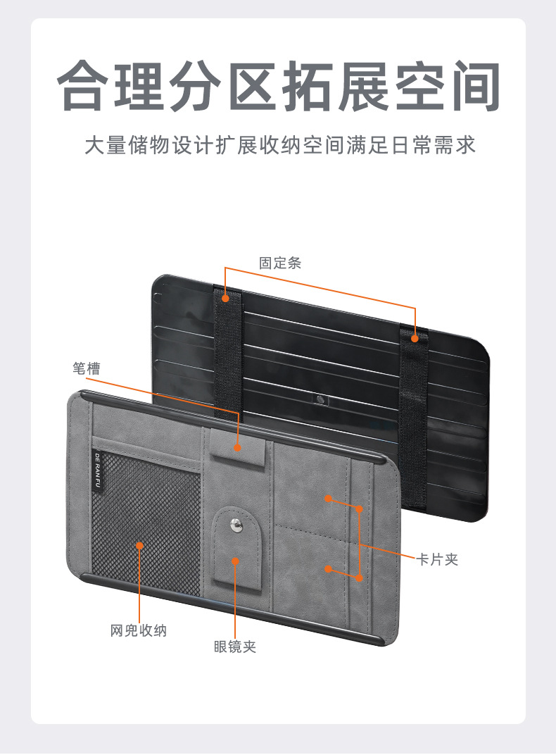Car sun visor storage bag, multifunctional car suede glasses holder, card holder, driver's license and document storage holder