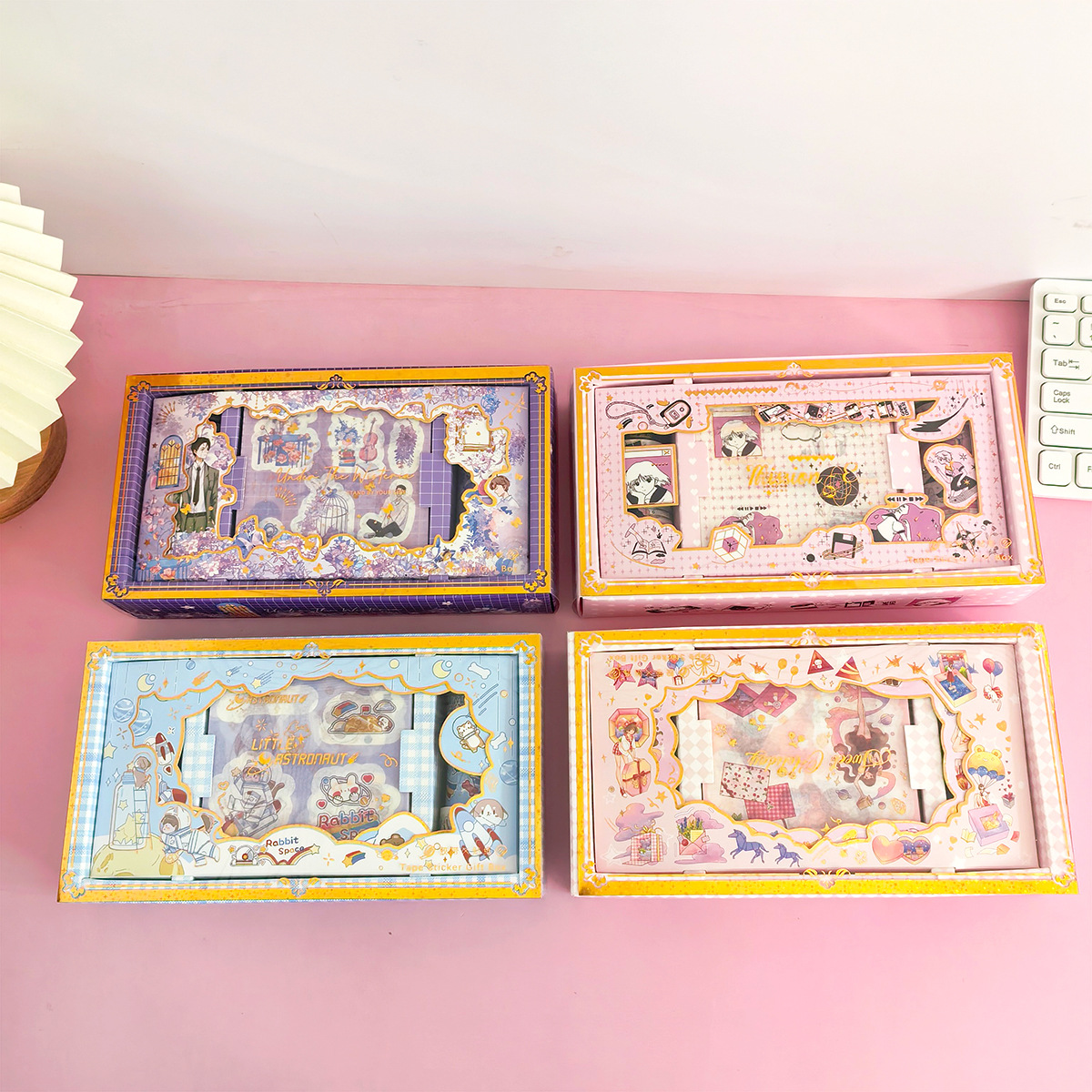 20 en estampado y cinta adhesiva de papel caja de regalo conjunto de pegatinas de dibujos animados para niños recompensas pequeños regalos