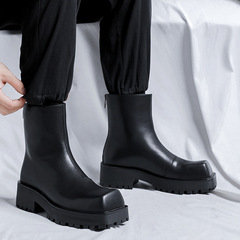 Boots with Square Toe Tube Martin Men's Western Style Thick Sole Short Boots Men Autumn/Winter Slipper Smoke Tube Boots 8118-R