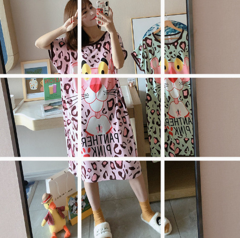 Comercio exterior transfronterizo al por mayor pijama de verano delgado de dibujos animados de leche delgado suelto leopardo rosa pijama ropa para el hogar