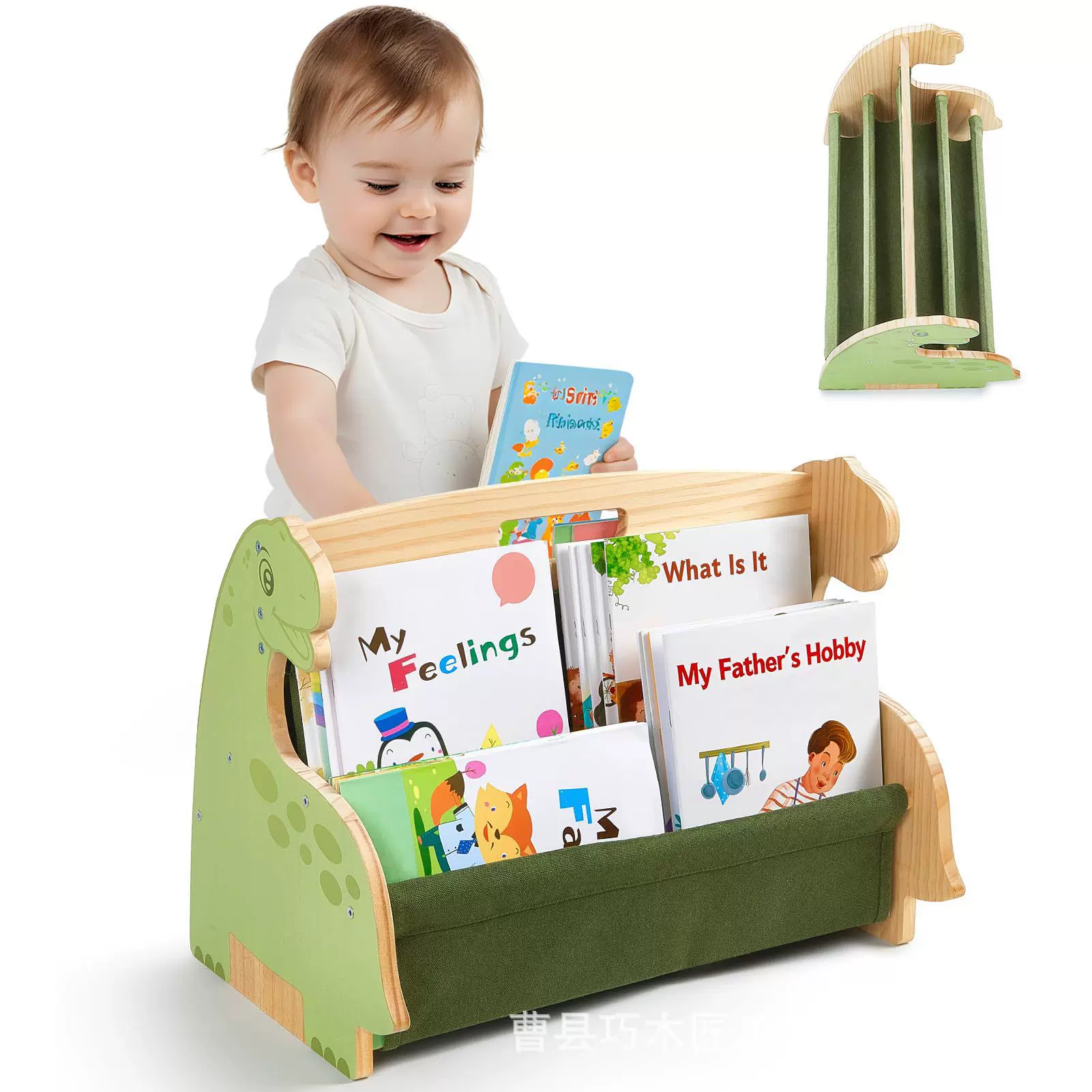 跨境木质儿童书架实木儿童书籍架卧室置地式木质幼儿书籍收纳架