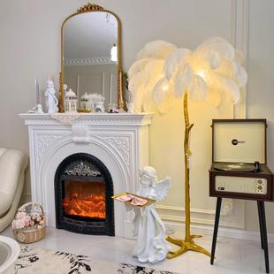 French-Style Fireplace Decorative Cabinet, Vintage Carved Fireplace Cabinet for Guesthouses and Villas, Living Room Flame Wooden Mantel
