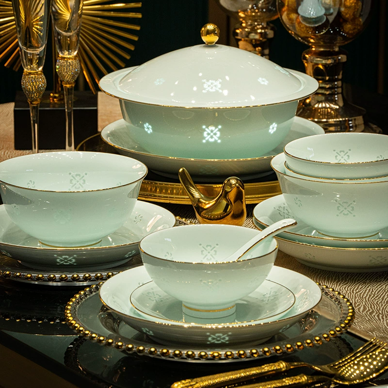 2024 год новая Jingdezhen подглазурная цветная изысканная чаша и набор блюд для домашнего использования фарфор китайский кость чаша и тарелка палочки столовые приборы Qiao Qian