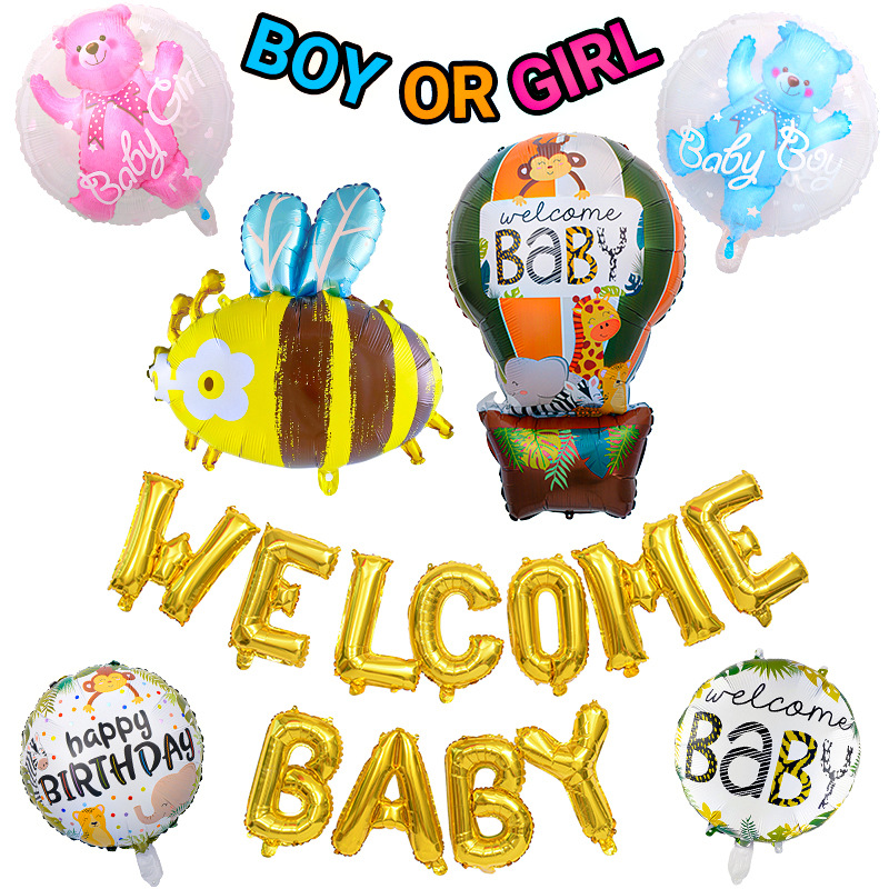 El género del globo de película de aluminio de WELCOME BABY revela la bola en la bola, el niño niña da la bienvenida a la decoración del pastel del bebé