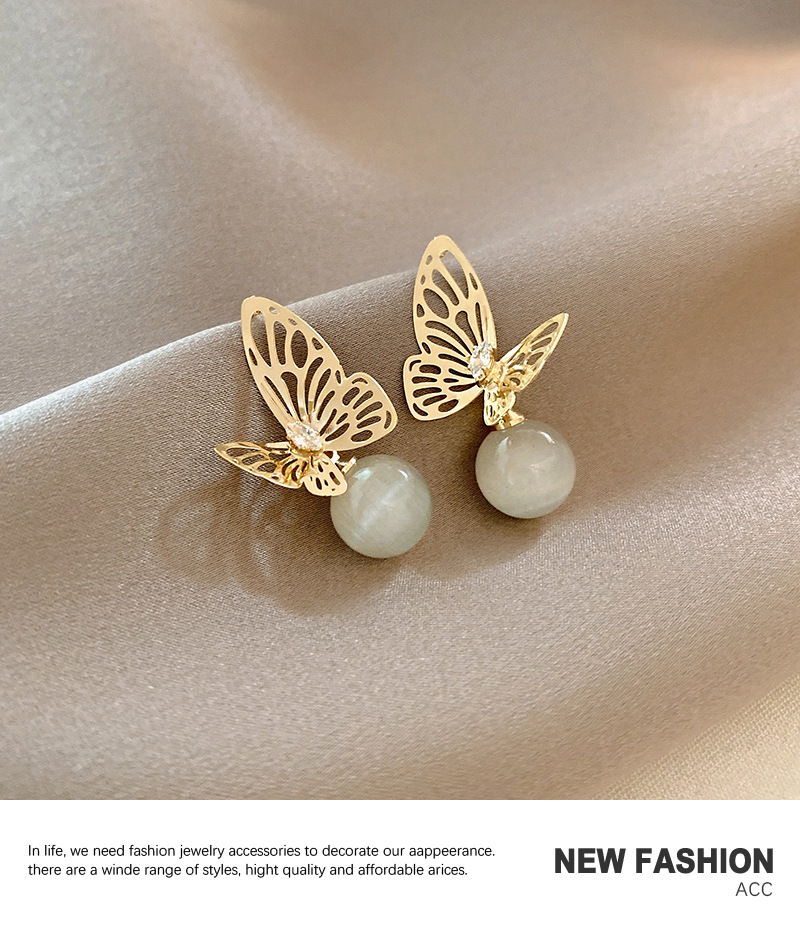 European And American Simple Hollow Butterfly Opal Earrings Retro Ear Jewelry display picture 5