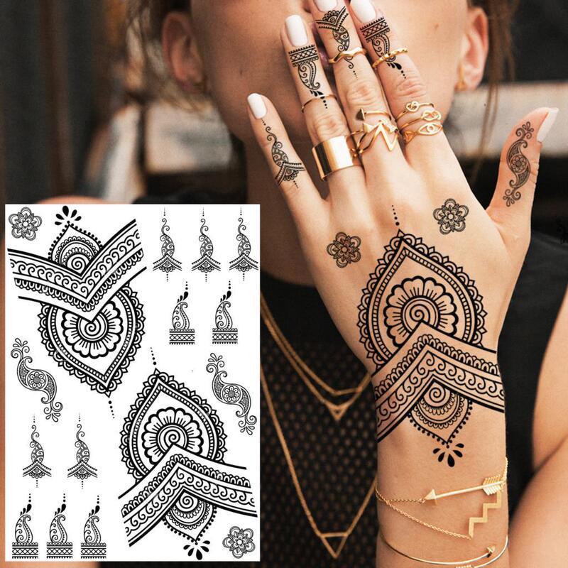 Black henna Lotus pendant Mandala feather temporary tattoo butterfly whale fake tattoo arm tatoo