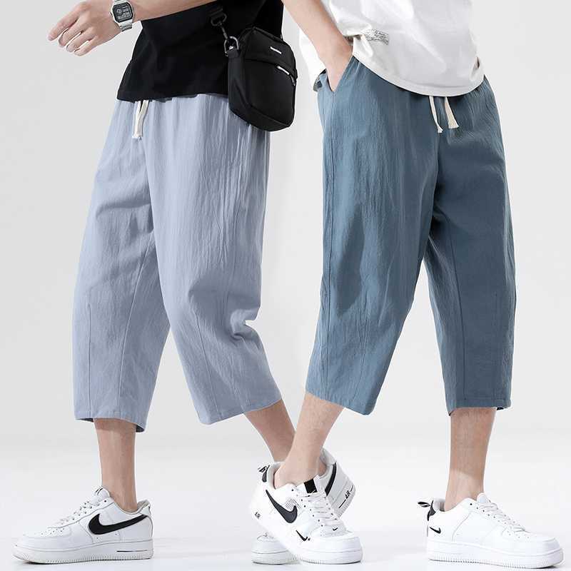 Summer Capri Pants Men's Pure Cotton Thin plus size Men's Chinese Style Loose Harem Pants Men's Casual Straight Breeches Men's