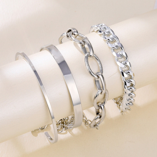 European and American AliExpress cross-border new exquisite luxury 4-piece set thick chain punk bracelet bracelet accessories wholesale