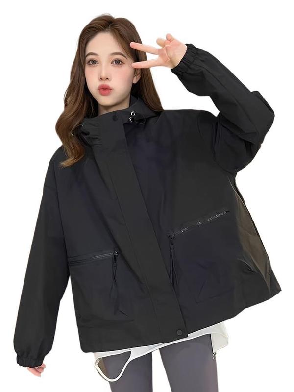 连帽冲锋衣女小个子防风棒球服短外套开春夹克上衣女百搭工装风衣|undefined