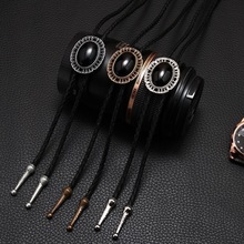 跨境电商朋克皮革毛衣链复古亚克力宝石嘻哈风长款毛衣链波洛领带