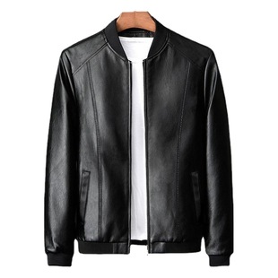 Autumn and Winter Leather Men's Baseball Collar Leather Jacket for Middle-aged Men's PU Leather Men's Biker Coat