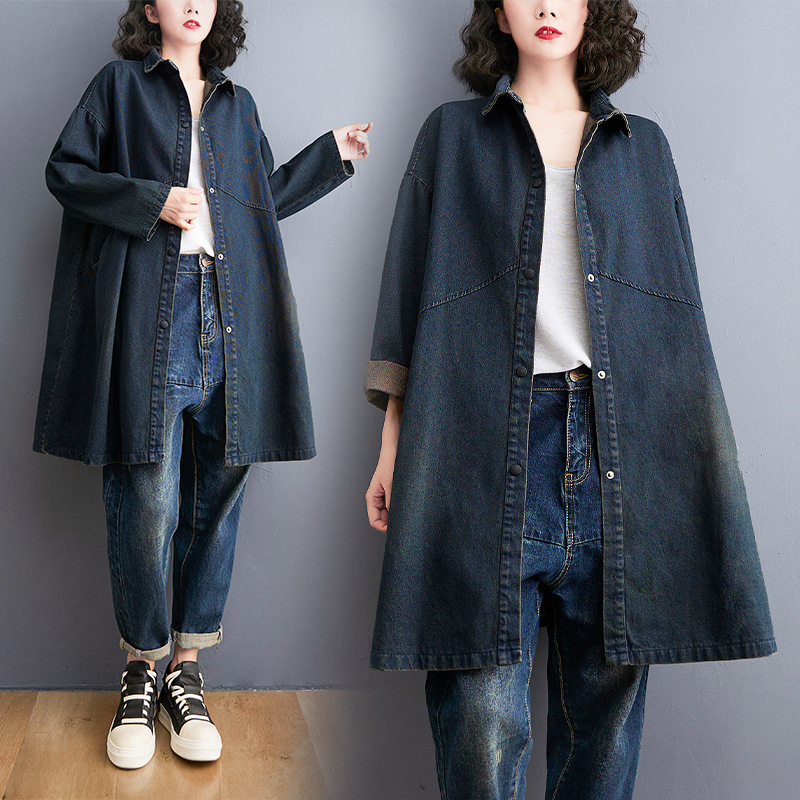 Summer retro long denim jacket