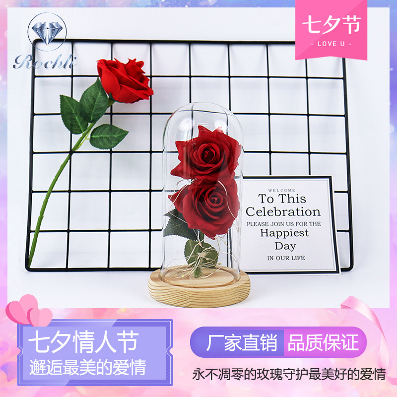 simulation Juanbu rose Glass cover Fabric art True Touch led Lighting Valentine's Day gift Spend eternity gift