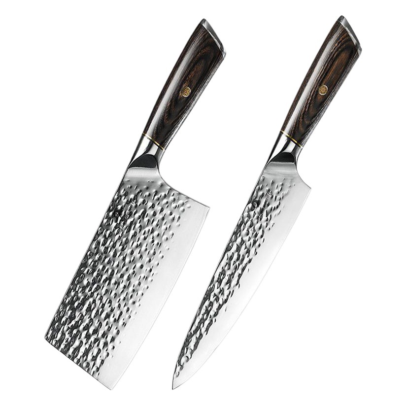 Cuchillo de dos piezas de cocina de color mango de madera patrón de martillo Cuchillo rebanador de 7 pulgadas Cuchillo de chef de 8 pulgadas conjunto generación de cabello transfronterizo
