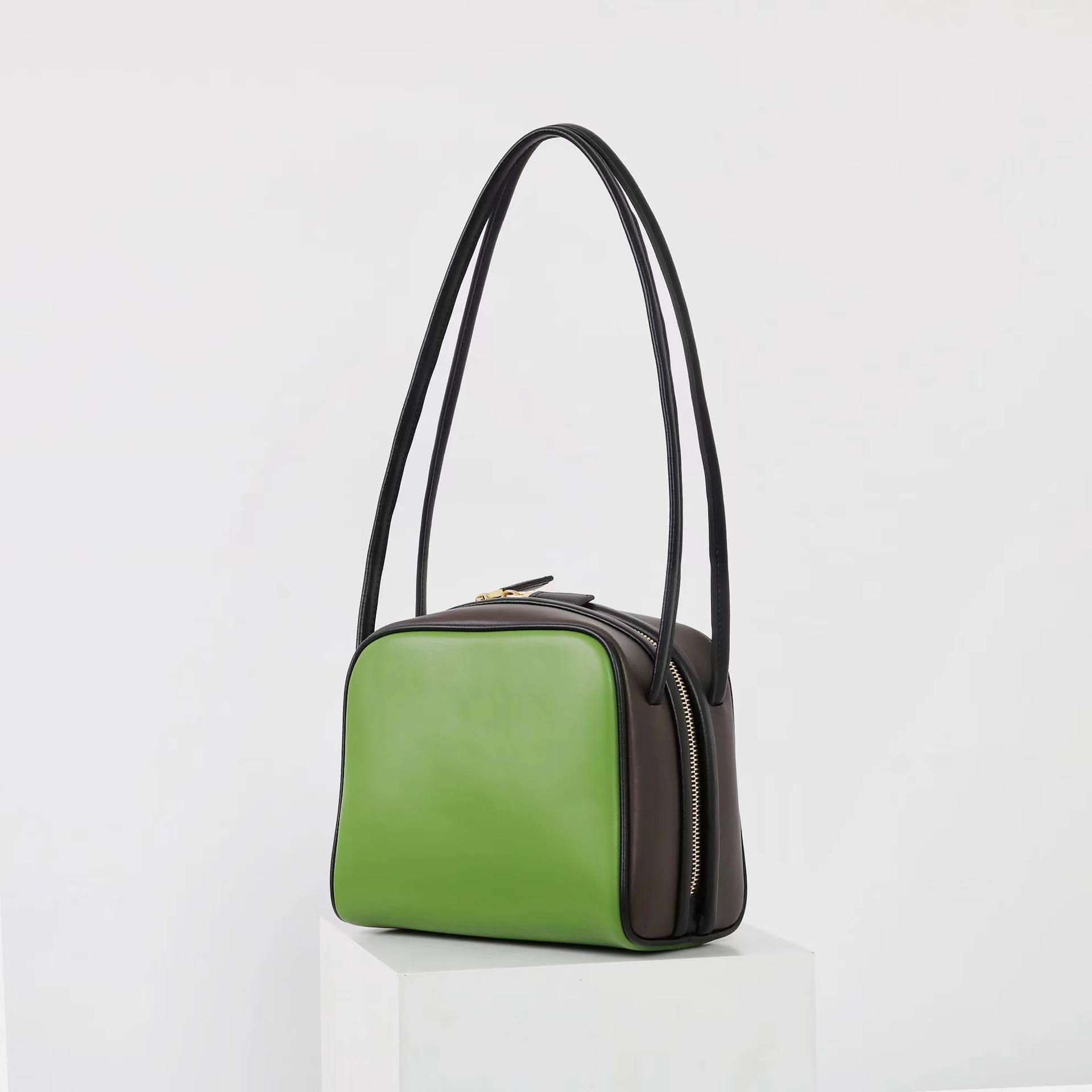 2025 New Fashion Versatile Genuine Leather Small Square Handbag For Women, Trendy Contrast Color Luxury Shoulder Commuter Underarm Bag - Thumbnail 6
