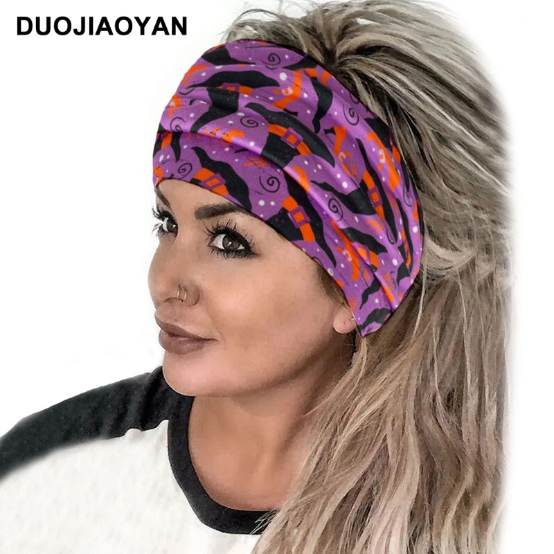 Halloween Printed Headband With Spooky Pumpkin Pattern Design_voghion.com