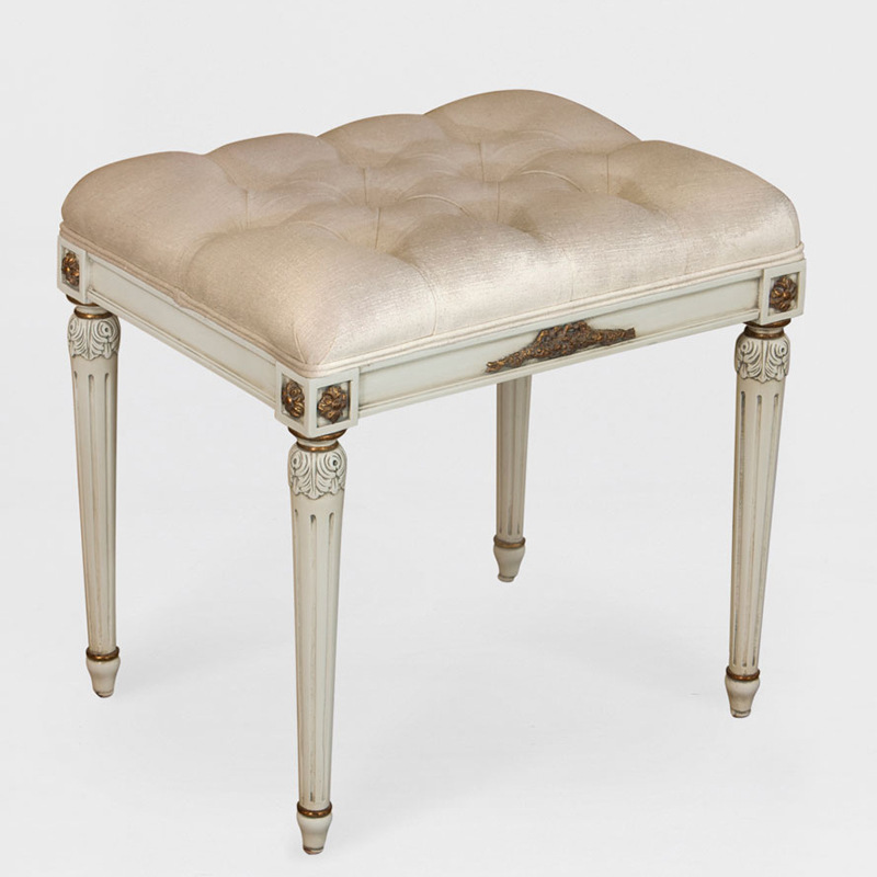 English-style new classical solid wood carved antique dressing stool, European court gold-painted fabric chair, Laca&ccedil;a bedroom furniture