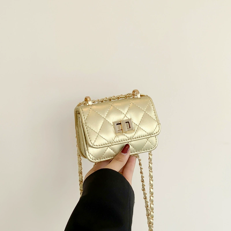 Mini Quilted Shoulder Bag, Small Chain Strap with Turn-Lock, Trendy Spring Accessory