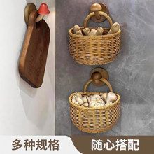 新款藤编葱姜蒜挂篮厨房收纳神器壁挂式挂架生姜大蒜编织置物架