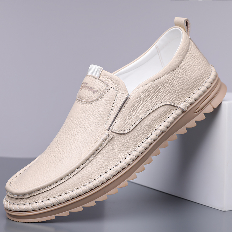 Men's First-Layer Cowhide Driving Shoes, Soft Leather Beanie Shoes, Men's Casual Shoes, Cross-Border Large Size Men's Shoes, Soft Soles, Non-Slip