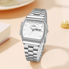 歌迪日曆鋼帶女表新款復古酒桶高級感腕錶女款防水高顏值石英手錶