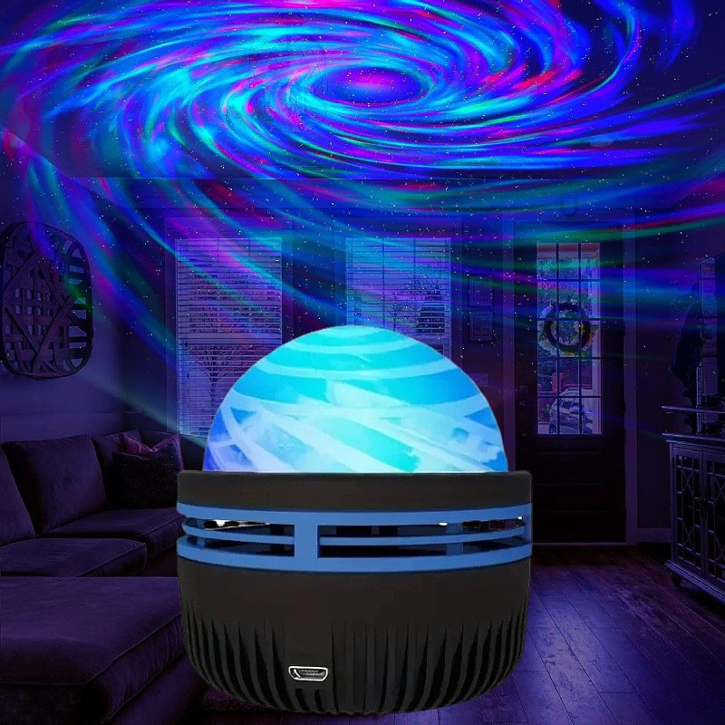 跨境水波纹灯遥控旋涡极光星空投影灯七彩星云氛围灯水晶魔球夜灯|undefined