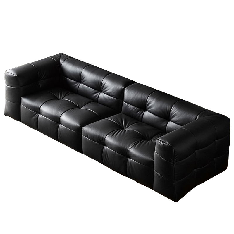 Sofá de cuero de algodón caramelo italiano minimalista tire hebilla sofá primera capa de piel de vaca sala de estar sofá de fila recta diseñador negro