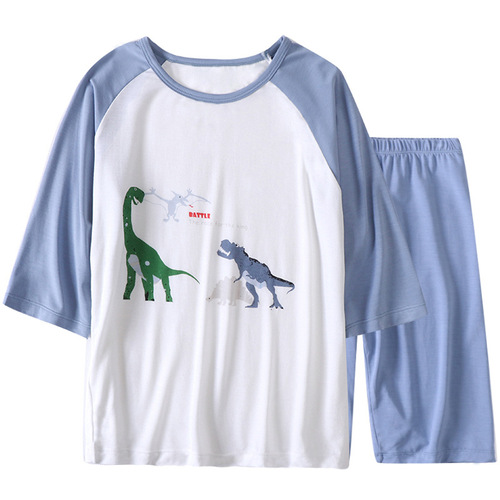 Boys' summer parent-child pajamas set, stylish children's short-sleeved shorts, home clothes set, summer thin style batch