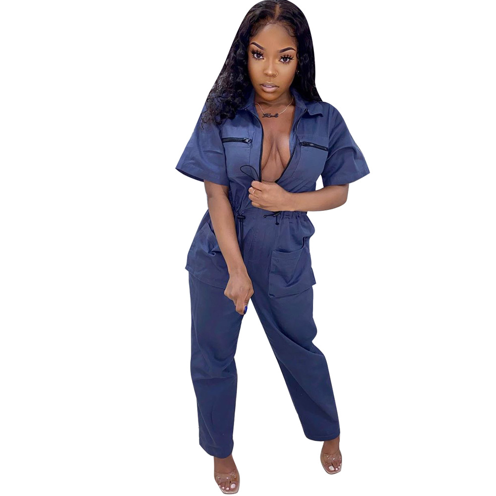 Dam jumpsuit med hög midja och fickor för höst och vinter_voghion.com