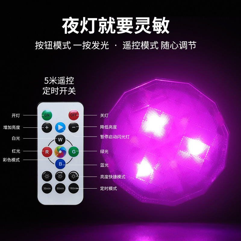 跨境新品LED小夜燈電池款廚房酒櫃衣櫃床頭照明RGB遙控led夜燈