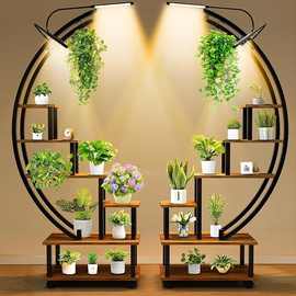 亚马逊跨境外贸钢木结构室内花架花盆置物架家用落地式多层花架子