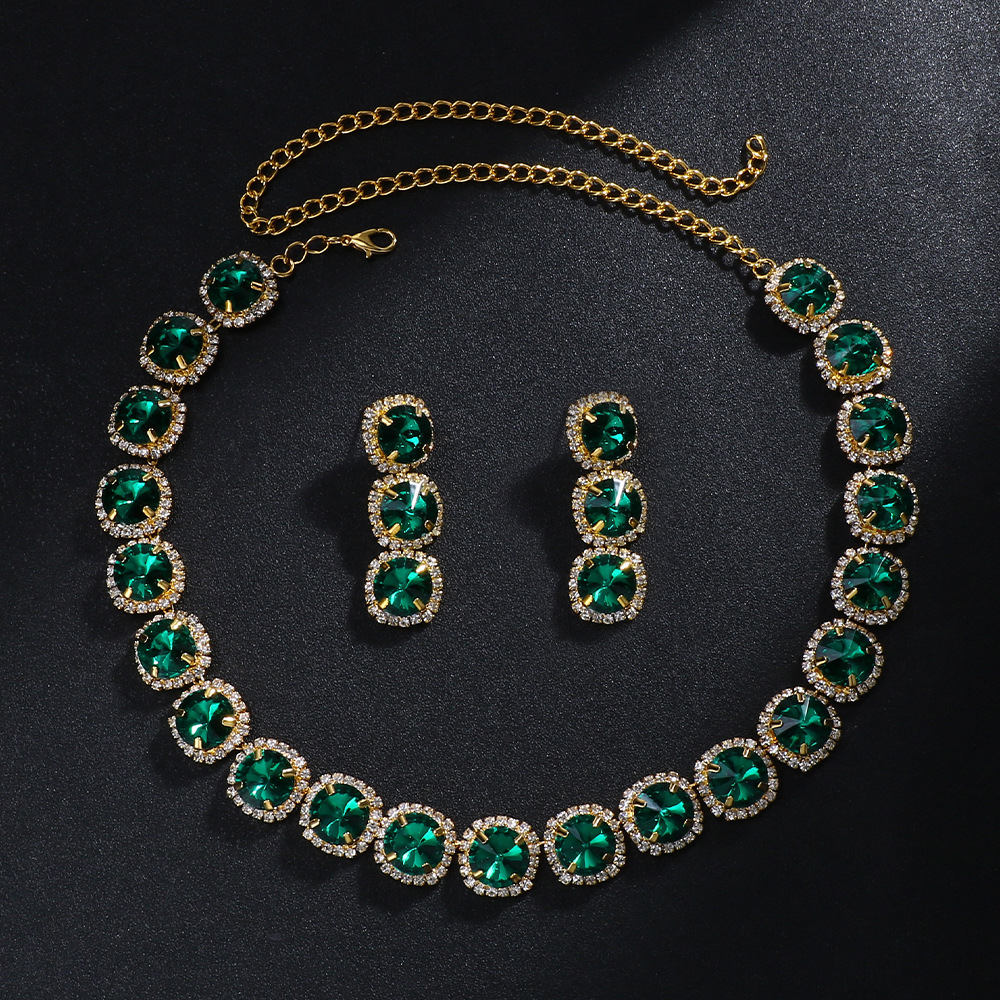 2024 moda color diamante joyería traje nupcial boda simple collar pendientes accesorios conjunto de joyas femeninas