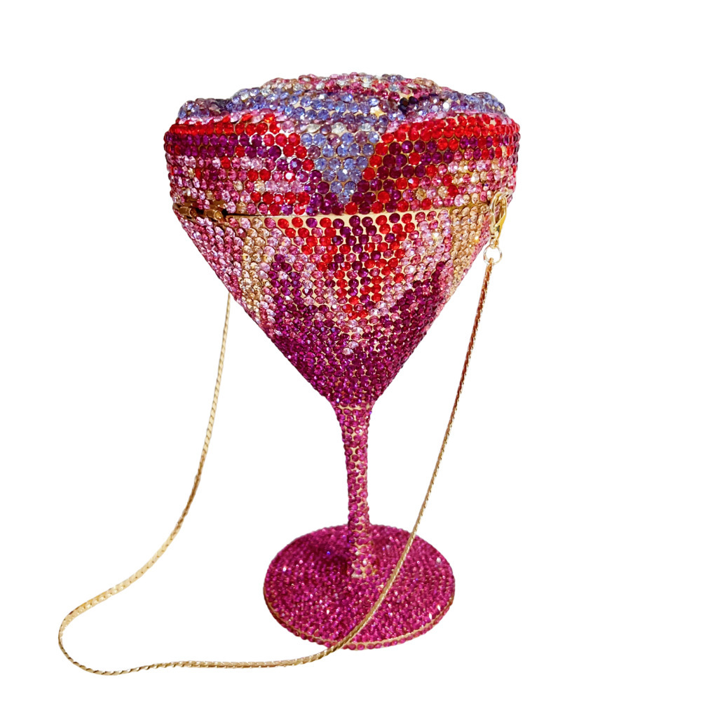 Bolsa de diamantes de taza nueva taza de pies altos flor con diamantes bolsas de banquete de fiesta de diamantes llenos bolsas de mano de mujer