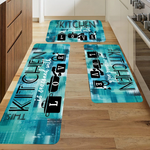 TEMU Hot Selling Crystal Velvet Kitchen Set of Three Pieces, Slip-Resistant and Stain-Resistant Entrance Entrance Mat